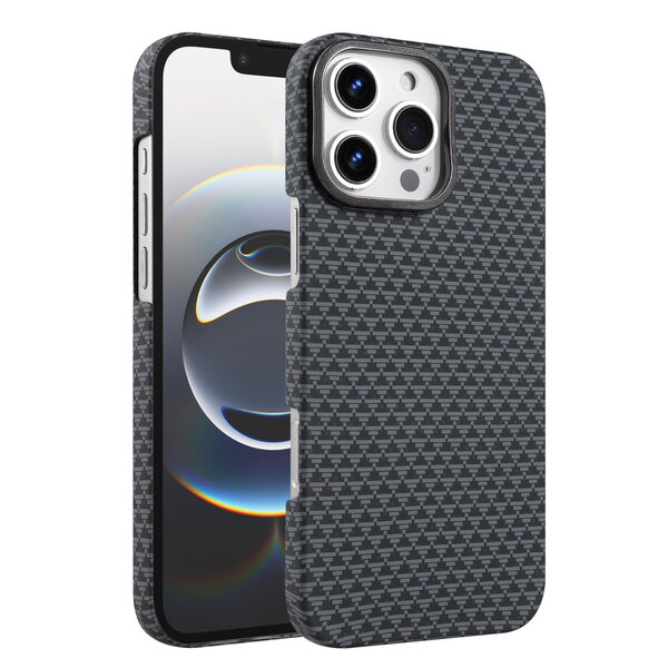 Ntech Hoesje Geschikt voor iPhone 16 Pro Hoesje Zwart - Carbon Hoesje Geschikt voor MagSafe iPhone 16 Pro - Shockproof Back Cover