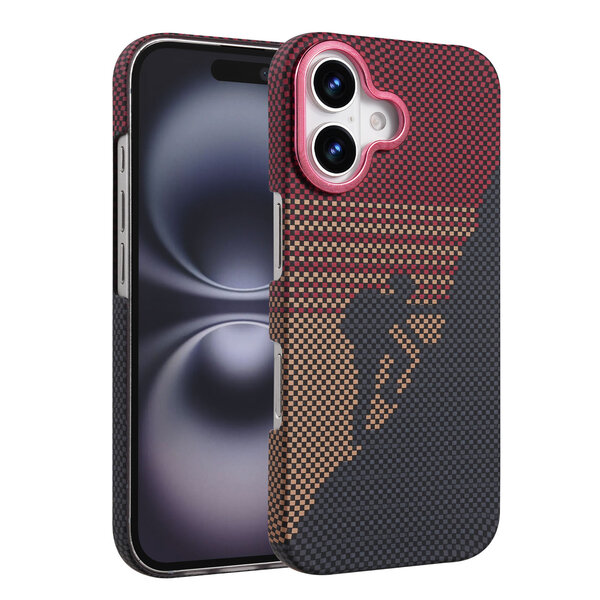 Ntech Hoesje Geschikt voor iPhone 16 Plus Hoesje Rood - Carbon Hoesje Geschikt voor MagSafe iPhone 16 Plus - Shockproof Back Cover