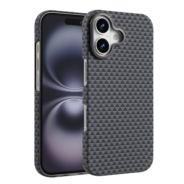 Ntech Hoesje Geschikt voor iPhone 16 Plus Hoesje Zwart - Carbon Hoesje Geschikt voor MagSafe iPhone 16 Plus - Shockproof Back Cover