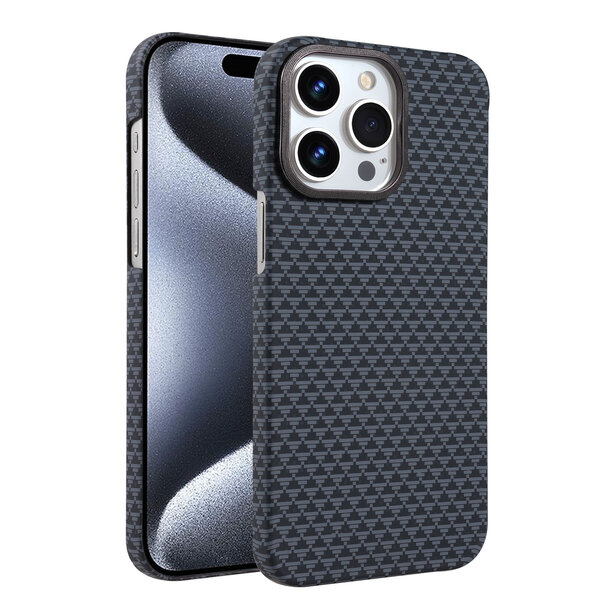 Ntech Hoesje Geschikt voor iPhone 15 Pro Max Hoesje Zwart - Carbon Hoesje Geschikt voor MagSafe iPhone 15 Pro Max - Shockproof Back Cover