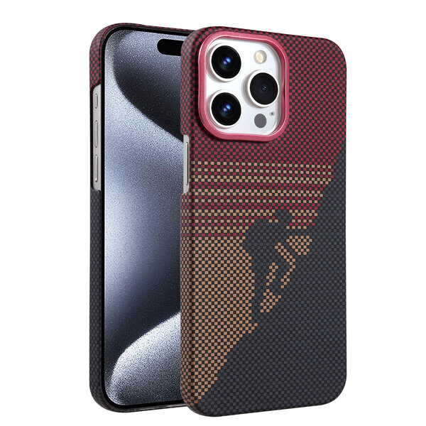 Ntech Hoesje Geschikt voor iPhone 15 Pro Hoesje Rood - Carbon Hoesje Geschikt voor MagSafe iPhone 15 Pro - Shockproof Back Cover