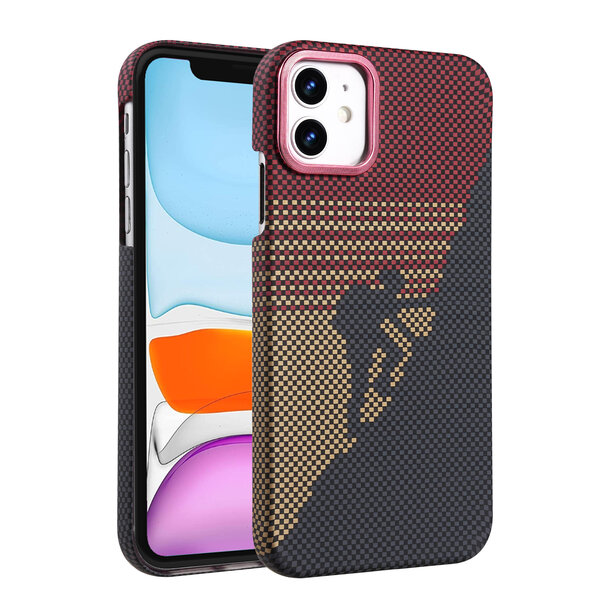 Ntech Hoesje Geschikt voor iPhone 15 Hoesje Rood - Carbon Hoesje Geschikt voor MagSafe iPhone 15 - Shockproof Back Cover