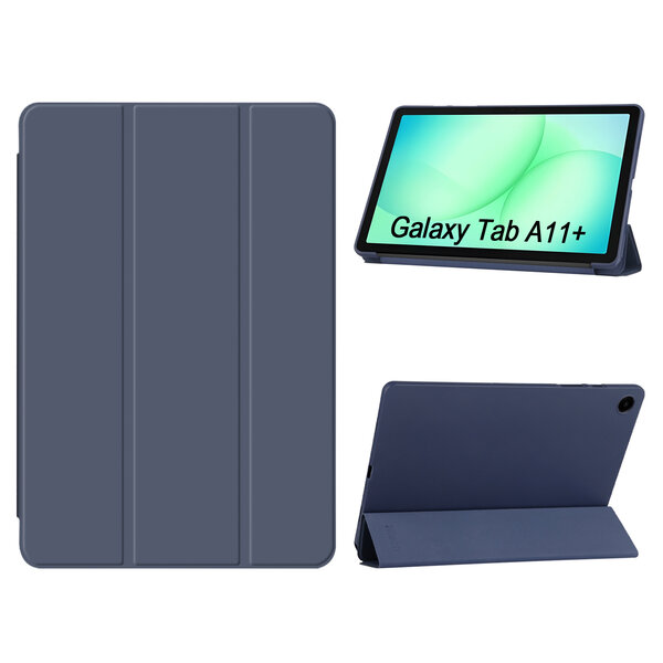 Ntech Hoes Geschikt voor Samsung Galaxy Tab A11 Plus hoes Donker Blauw – Tablet hoes tri-fold bookcase met auto/wake functie