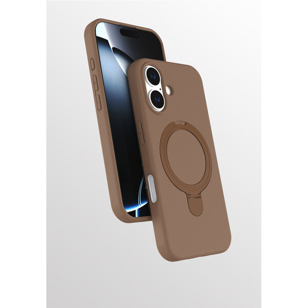 Ntech Hoesje Geschikt voor iPhone 16 hoesje zacht siliconen Desert Goud - Liquid Backcover ring hoesje Geschikt voor Magsafe