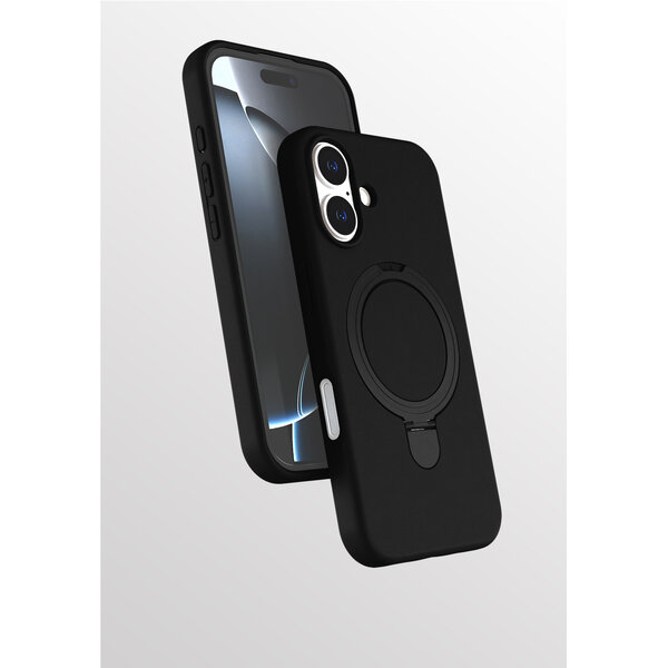 Ntech Hoesje Geschikt voor iPhone 16 hoesje zacht siliconen Zwart - Liquid Backcover ring hoesje Geschikt voor Magsafe