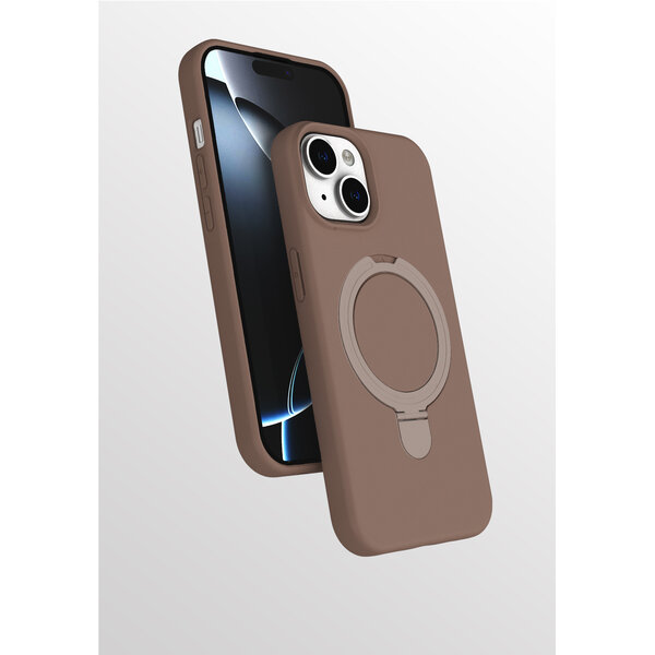 Ntech Hoesje Geschikt voor iPhone 15 Plus hoesje zacht siliconen Desert Goud - Liquid Backcover ring hoesje Geschikt voor Magsafe