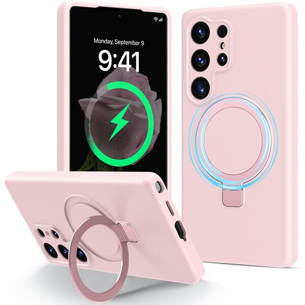 Ntech Hoesje Geschikt voor Samsung S25 Ultra hoesje zacht siliconen Licht Roze - Liquid Backcover ring hoesje Geschikt voor Magsafe