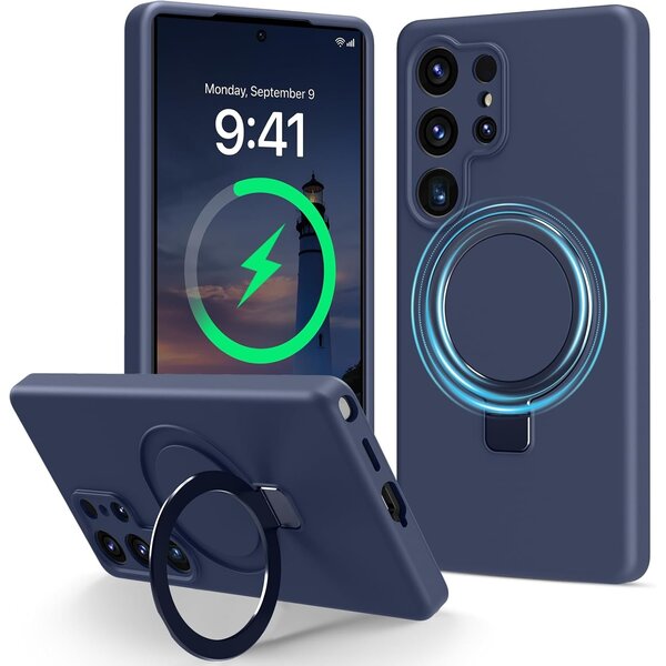 Ntech Hoesje Geschikt voor Samsung S25 Ultra hoesje zacht siliconen Navy - Liquid Backcover ring hoesje Geschikt voor Magsafe