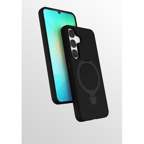 Ntech Hoesje Geschikt voor Samsung S25 / S24 hoesje zacht siliconen Zwart - Liquid Backcover ring hoesje Geschikt voor Magsafe