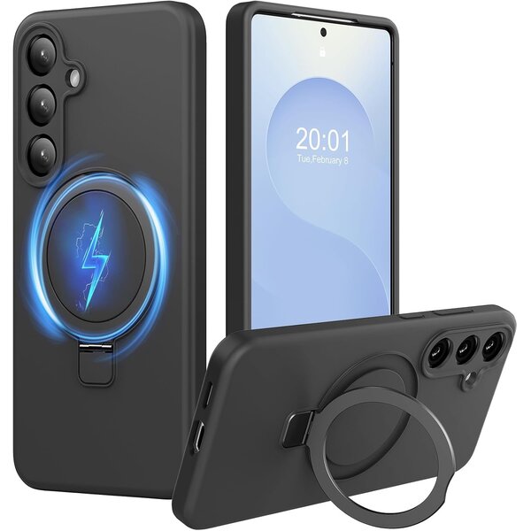 Ntech Hoesje Geschikt voor Samsung S25 FE hoesje zacht siliconen Zwart - Liquid Backcover ring hoesje Geschikt voor Magsafe