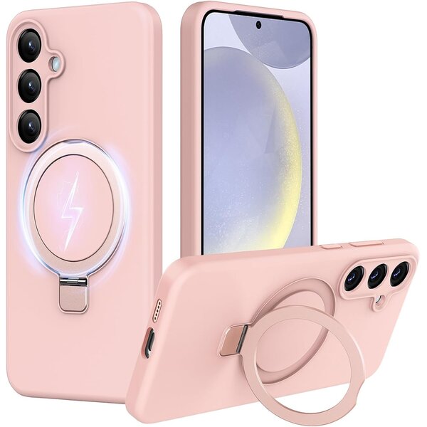 Ntech Hoesje Geschikt voor Samsung S25 FE hoesje zacht siliconen Licht Roze - Liquid Backcover ring hoesje Geschikt voor Magsafe