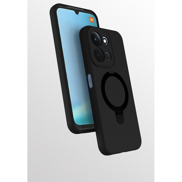 Ntech Hoesje Geschikt voor Xiaomi Redmi 15C hoesje zacht siliconen Zwart - Liquid Backcover ring hoesje Geschikt voor Magsafe