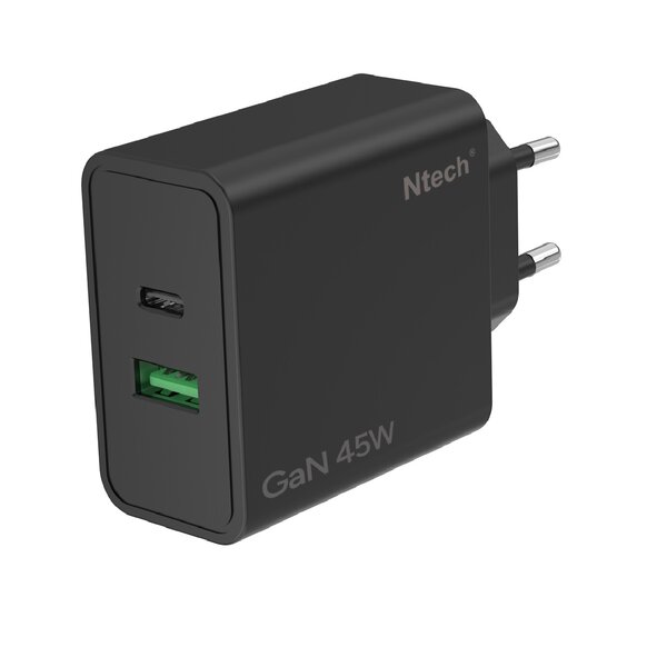 Ntech Ntech - USB C Adapter 45W en USB-A 18W - USB C Oplader Zwart - USB C Snellader  - USB C Lader - Universeel o.a. Telefoons & Laptops