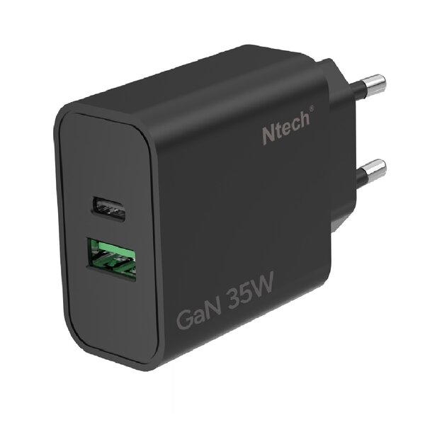 Ntech Ntech - USB C Adapter 35W en USB-A 30W - USB C Oplader Zwart - USB C Snellader  - USB C Lader - Universeel o.a. Telefoons & Laptops