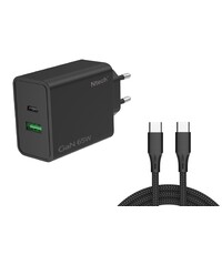 Ntech Ntech - USB C Adapter 65W & USB-A 18W - USB C Oplader Zwart
