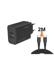 Ntech Ntech - USB C Adapter 35W & USB-A 30W - USB C Oplader Zwart