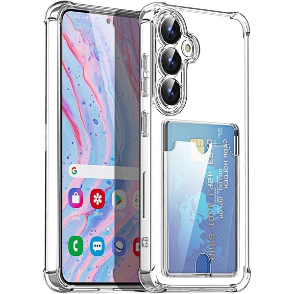 Ntech Transparant hoesje met Pasjeshouder geschikt voor Samsung Galaxy S25 FE - Shock Proof Case – Kaarthouder