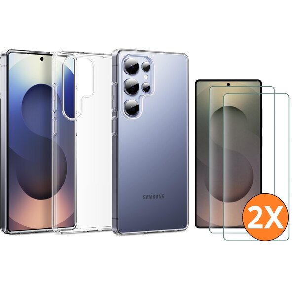 Ntech Hoesje Geschikt voor Samsung Galaxy S26 Ultra - transparant Anti Shock silicone hoesje met 2 Pack Screenprotector tempered glass