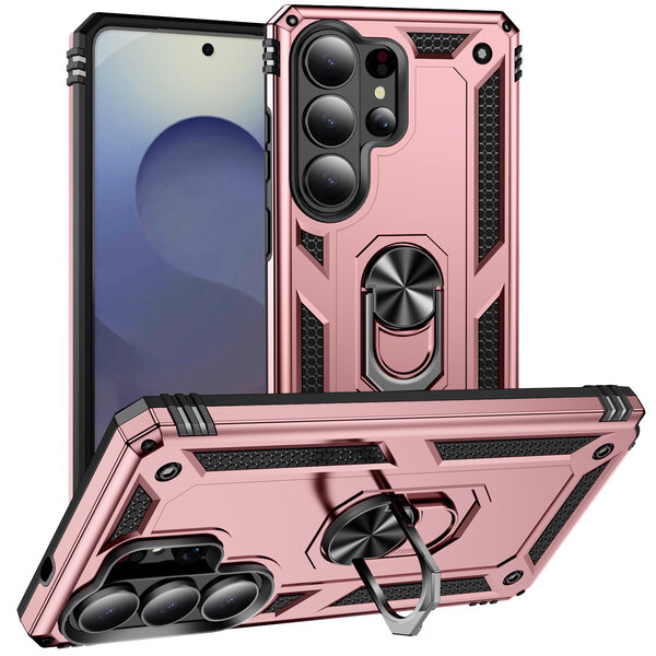 Ntech Hoesje Geschikt voor Samsung Galaxy S26 Ultra hoesje Rose Goud - Hybrid Armor Anti-Shock hoesje  - Galaxy S26 Ultra  5G Hoesje kickstand Ring houder cover TPU backcover hoesje