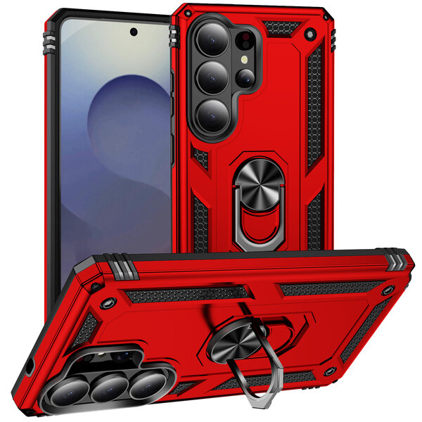 Ntech Hoesje Geschikt voor Samsung Galaxy S26 Ultra hoesje Rood - Hybrid Armor Anti-Shock hoesje  - Galaxy S26 Ultra  5G Hoesje kickstand Ring houder cover TPU backcover hoesje