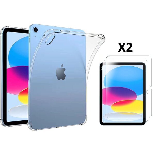 Ntech Hoes geschikt voor iPad A16 Hoes - iPad 2025 hoes 11th Gen/iPad 10th siliconen transparant cover Anti-Shock + ipad 2022 screenprotector Premium glass 2 stuks - Copy