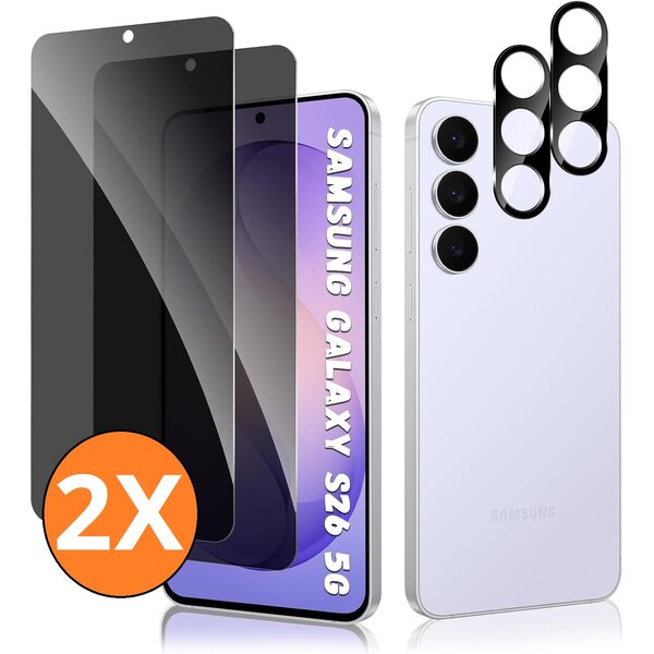 Ntech Privacy screenprotector Geschikt voor Samsung S26 - screenprotector Privacy Met Galaxy S26 camera lens - Complete bescherming voor Samsung S26 – scherm en camera in één set - 2X