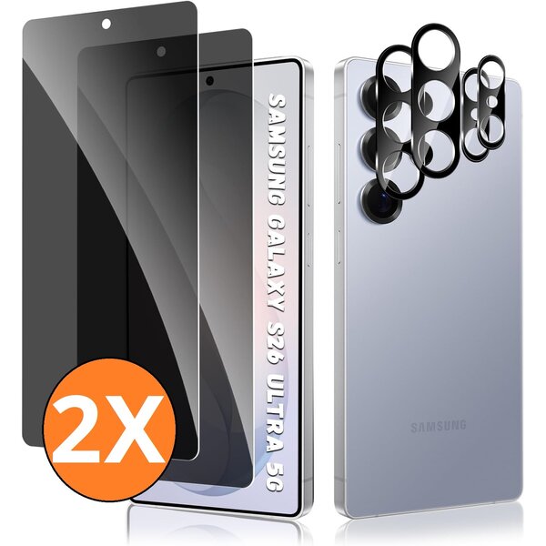 Ntech Privacy screenprotector Geschikt voor Samsung S26 Ultra - screenprotector Privacy Met Galaxy S26 Ultra camera lens - Complete bescherming voor Samsung S26 Ultra – scherm en camera in één set - 2X