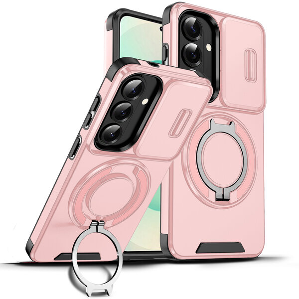 Ntech Hoesje Geschikt voor Samsung Galaxy S26 hoesje Rose Goud - Shock Hybrid Armor Hoes met Kickstand Ring en Camera Bescherming - Geschikt voor MagSafe