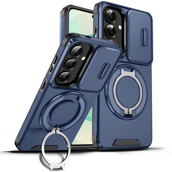 Ntech Hoesje Geschikt voor Samsung Galaxy S26 hoesje Blauw - Shock Hybrid Armor Hoes met Kickstand Ring en Camera Bescherming - Geschikt voor MagSafe