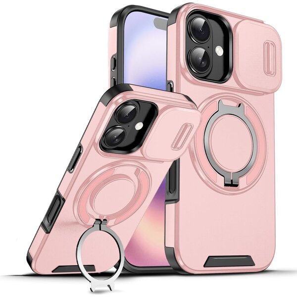 Ntech Hoesje Geschikt voor iPhone 17 hoesje Rose Goud - Shock Hybrid Armor Hoes met Kickstand Ring en Camera Bescherming - Geschikt voor MagSafe