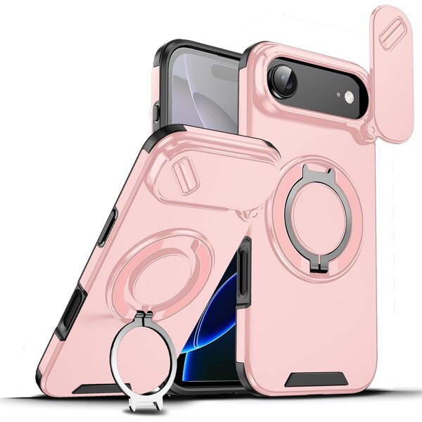 Ntech Hoesje Geschikt voor iPhone Air hoesje Rose Goud - Shock Hybrid Armor Hoes met Kickstand Ring en Camera Bescherming - Geschikt voor MagSafe