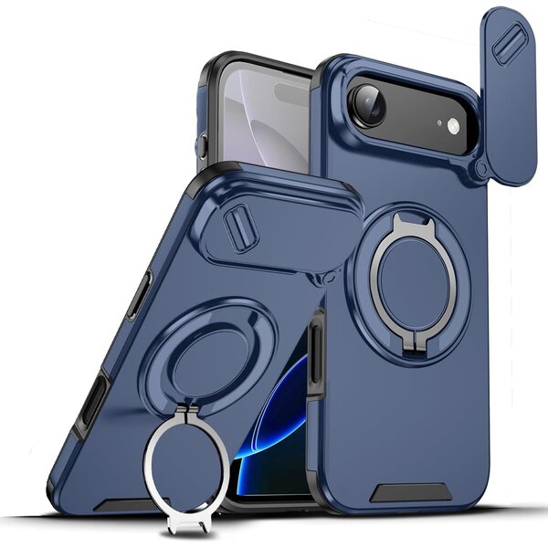Ntech Hoesje Geschikt voor iPhone Air hoesje Blauw - Shock Hybrid Armor Hoes met Kickstand Ring en Camera Bescherming - Geschikt voor MagSafe