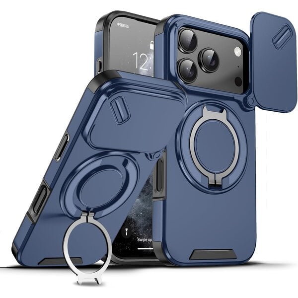 Ntech Hoesje Geschikt voor iPhone 17 Pro hoesje Blauw - Shock Hybrid Armor Hoes met Kickstand Ring en Camera Bescherming - Geschikt voor MagSafe