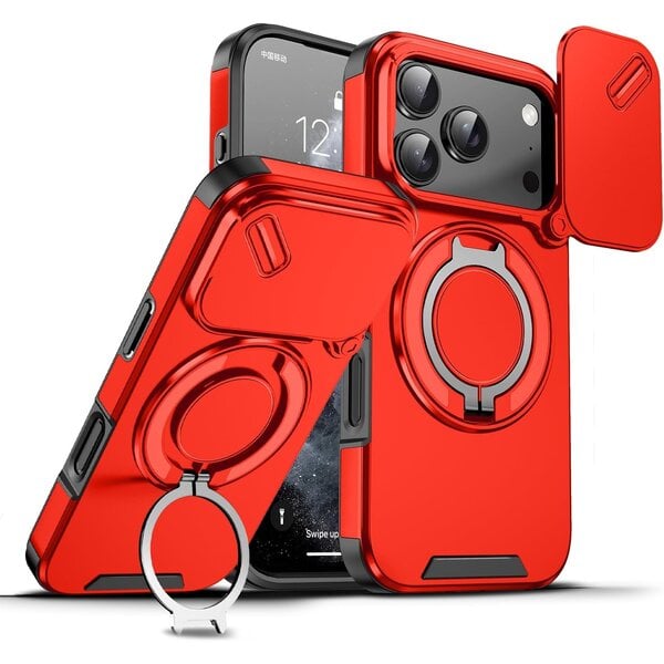 Ntech Hoesje Geschikt voor iPhone 17 Pro hoesje Rood - Shock Hybrid Armor Hoes met Kickstand Ring en Camera Bescherming - Geschikt voor MagSafe