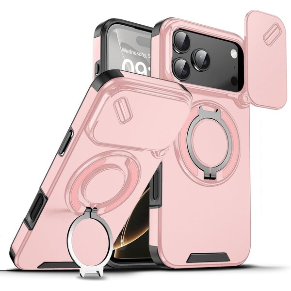 Ntech Hoesje Geschikt voor iPhone 17 Pro Max hoesje Rose Goud - Shock Hybrid Armor Hoes met Kickstand Ring en Camera Bescherming - Geschikt voor MagSafe