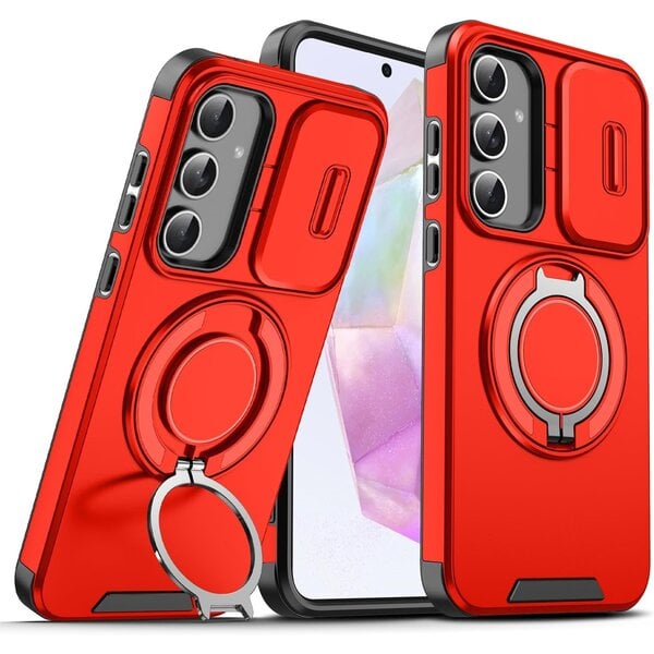 Ntech Hoesje Geschikt voor Samsung Galaxy S25 FE hoesje Rood - Shock Hybrid Armor Hoes met Kickstand Ring en Camera Bescherming - Geschikt voor MagSafe