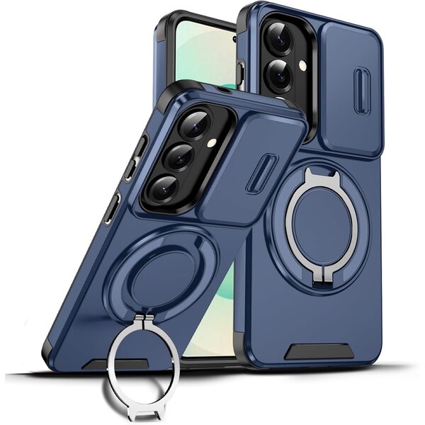 Ntech Hoesje Geschikt voor Samsung Galaxy A57 hoesje Blauw - Shock Hybrid Armor Hoes met Kickstand Ring en Camera Bescherming - Geschikt voor MagSafe