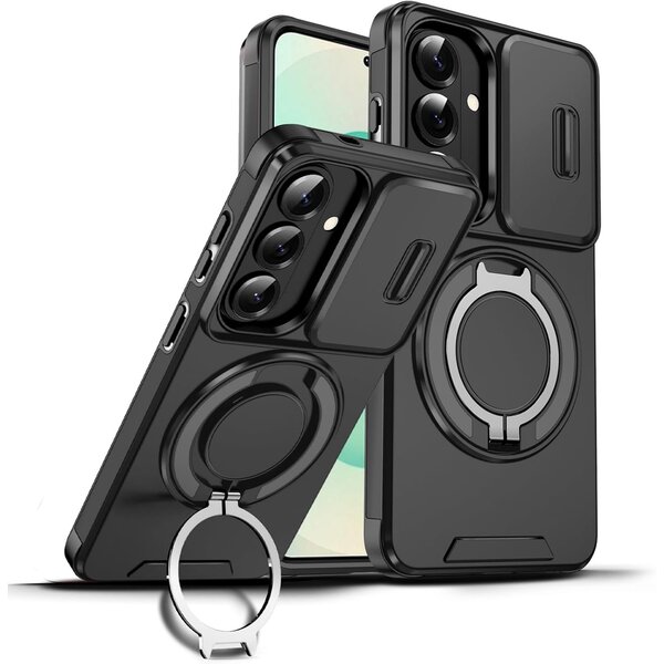 Ntech Hoesje Geschikt voor Samsung Galaxy A57 hoesje Zwart - Shock Hybrid Armor Hoes met Kickstand Ring en Camera Bescherming - Geschikt voor MagSafe