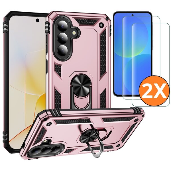 Ntech Hoesje Geschikt voor Samsung Galaxy A37 5G Hoesje Rose Goud - Anti-Shock Hybrid Armor hoesje Met Draaibare Ring Houder - Samsung A37 Screenprotector 2 pack