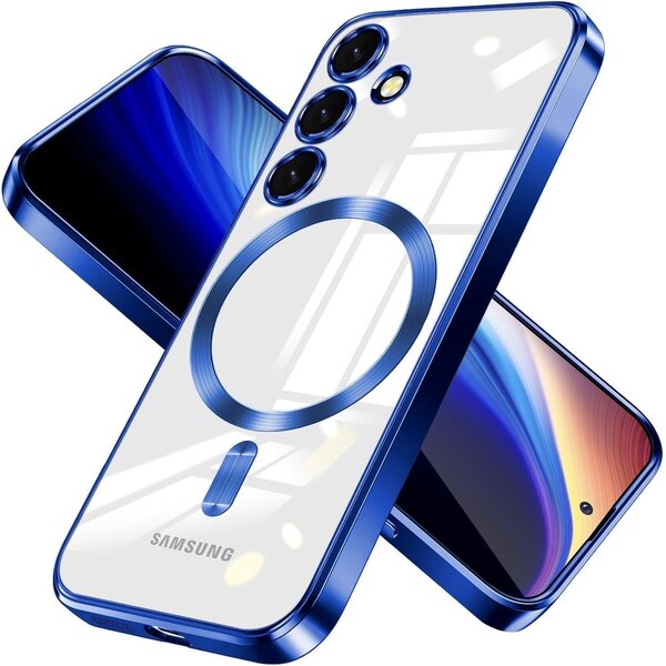 Ntech Hoesje Geschikt voor Samsung Galaxy S25 FE hoesje backcover Blauw – Geschikt voor Magsafe Lens beschermer – Transparant