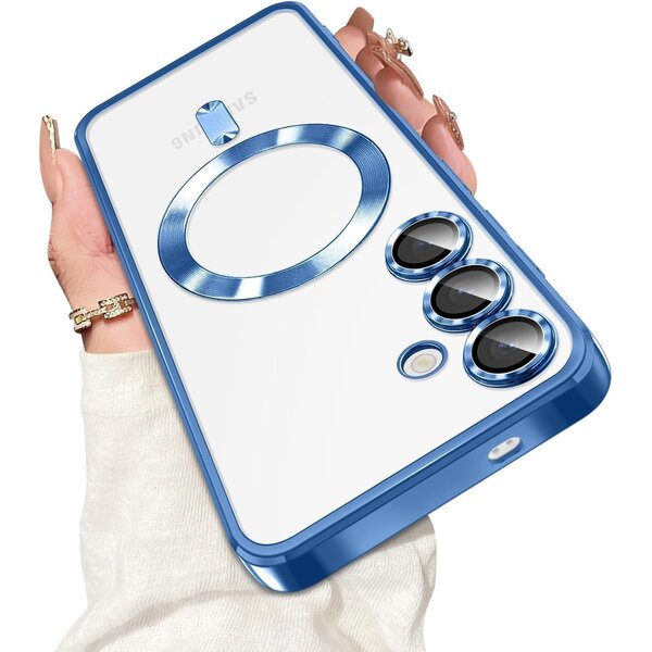 Ntech Hoesje Geschikt voor Samsung Galaxy S26 hoesje backcover Blauw – Geschikt voor Magsafe Lens beschermer – Transparant