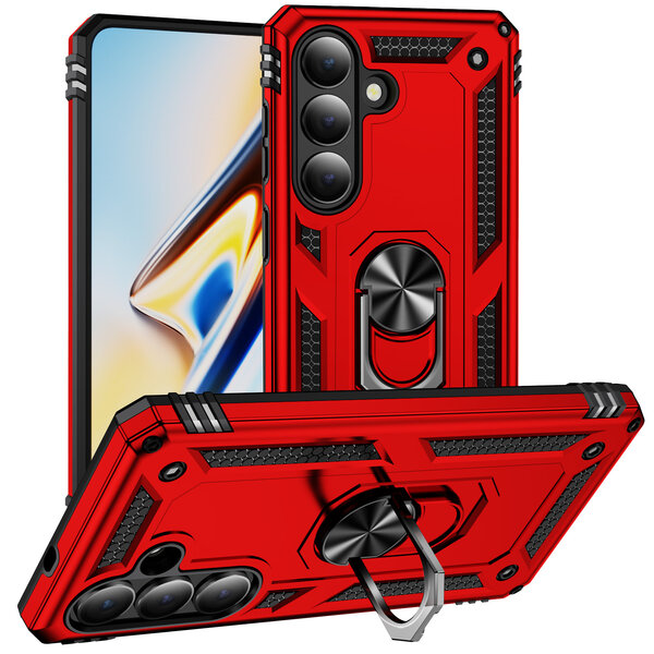 Ntech Hoesje Geschikt voor Samsung Galaxy S26 hoesje Rood - Hybrid Armor Anti-Shock hoesje  - Galaxy S26 5G Hoesje kickstand Ring houder cover TPU backcover hoesje