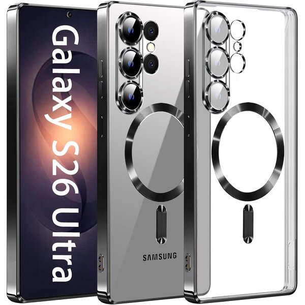 Ntech Hoesje Geschikt voor Samsung Galaxy S26 Ultra hoesje backcover Zwart – Geschikt voor Magsafe Lens beschermer – Transparant