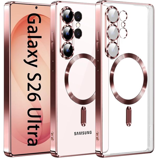 Ntech Hoesje Geschikt voor Samsung Galaxy S26 Ultra hoesje backcover Rose Goud – Geschikt voor Magsafe Lens beschermer – Transparant