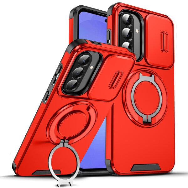 Ntech Hoesje Geschikt voor Samsung Galaxy A57 hoesje Rood - Shock Hybrid Armor Hoes met Kickstand Ring en Camera Bescherming - Geschikt voor MagSafe