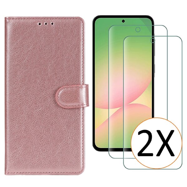 Ntech Hoesje geschikt voor Samsung Galaxy A57 5G hoesje Rose Goud pasjeshouder telefoon hoes - Met screenprotector tempered glass voor Galaxy A57 5G - 2x