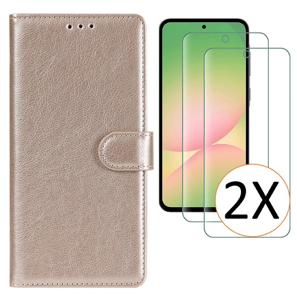 Ntech Hoesje geschikt voor Samsung Galaxy A57 5G hoesje Goud pasjeshouder telefoon hoes - Met screenprotector tempered glass voor Galaxy A57 5G - 2x