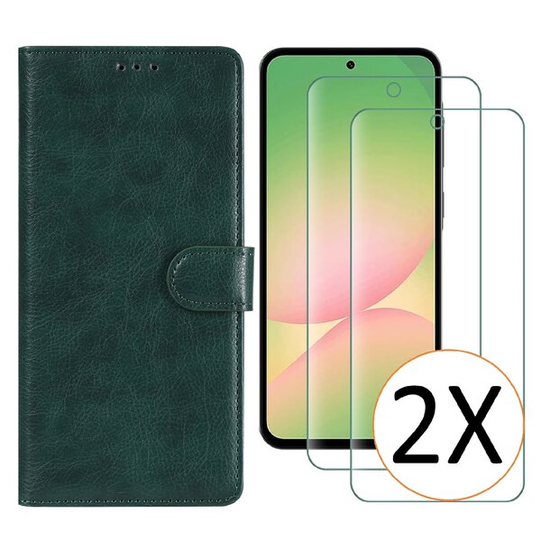 Ntech Hoesje geschikt voor Samsung Galaxy A57 5G hoesje Groen pasjeshouder telefoon hoes - Met screenprotector tempered glass voor Galaxy A57 5G - 2x