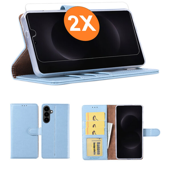 Ntech Hoesje geschikt voor Samsung Galaxy A57 5G hoesje Blauw pasjeshouder telefoon hoes - Met screenprotector tempered glass voor Galaxy A57 5G - 2x