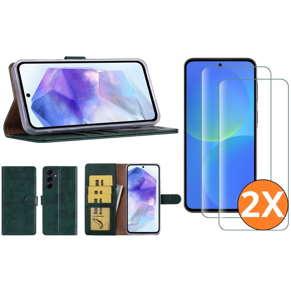 Ntech Hoesje geschikt voor Samsung Galaxy A37 5G hoesje Groen pasjeshouder telefoon hoes - Met screenprotector tempered glass voor Galaxy A37 5G - 2x